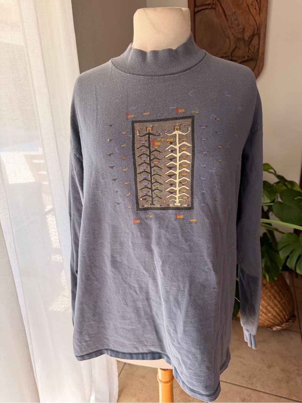 Vintage Abstract Art Mock Neck Sweatshirt Large USA